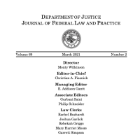 Image of Journal of Federal Law and Practice by the U.S. Department of Justice, titled, "Missing or Murdered Indigenous Persons: Legal, Prosecution, Advocacy, & Healthcare."