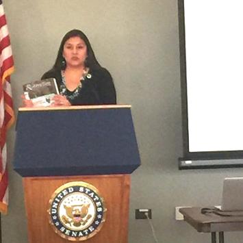 Cherrah Giles, Chairwoman, Board of Directors, National Indigenous Women's Resource Center, speaks at the briefing on Wednesday, February 15, 2017.