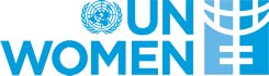 UN Women in blue font with UN Logo and white background