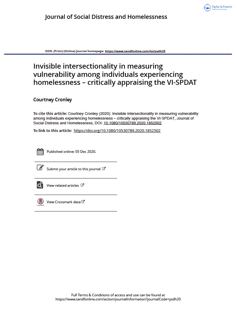 Invisible Intersectionality in Measuring Vulnerability Among Individuals Experiencing Homelessness – critically appraising the VI-SPDAT