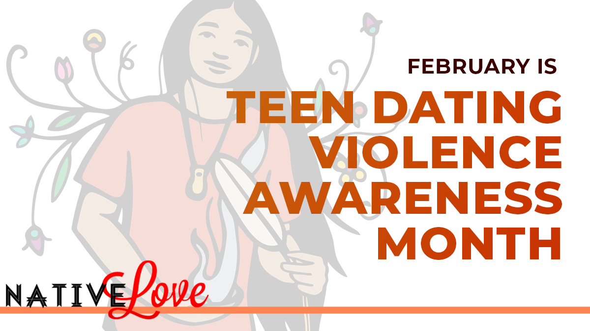 Orange, white, and red banner that says "Teen Dating Violence Awareness"