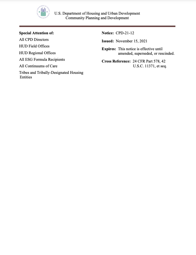 Notice for Housing Inventory Count (HIC) and Point-in-Time (PIT) Count Data Collection for Continuum of Care (CoC) Program and the Emergency Solutions Grants (ESG) Program