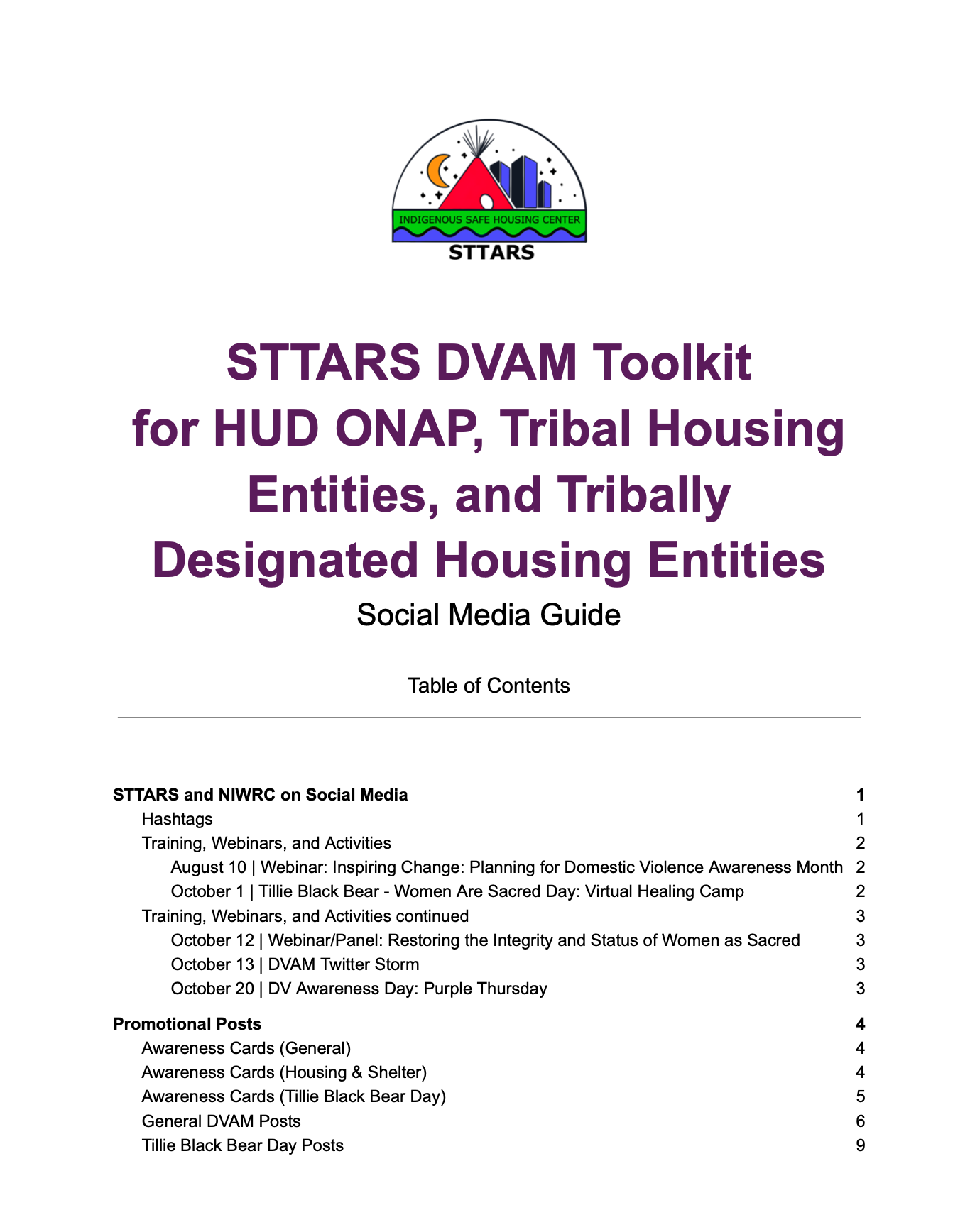 STTARS DVAM Toolkit for HUD ONAP, Tribal Housing Entities and Tribally Designated Housing Entities