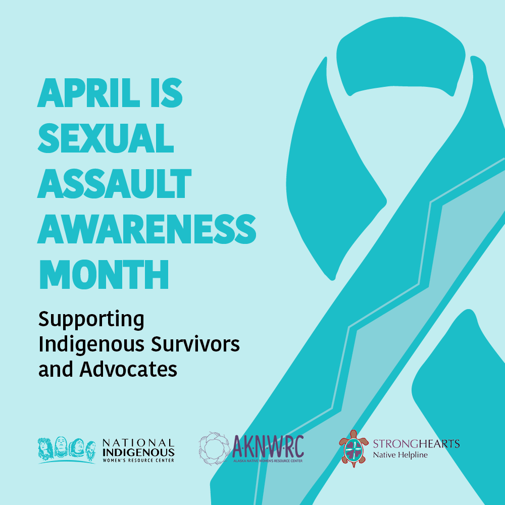 APRIL IS SEXUAL ASSAULT AWARENESS MONTH with light teal background and teal ribbon