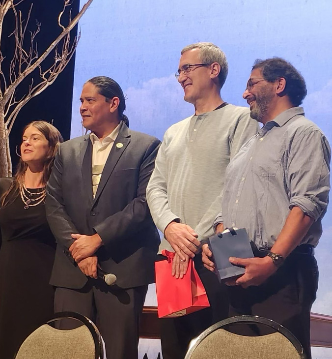 Mary Kathryn Nagle and Ambassador Jonodev Chaudhuri with Ian Gershengorn and Riyaz Kanji, both of whom argued McGirt v. Oklahoma in the United States Supreme Court. Photo courtesy of Ryan Music