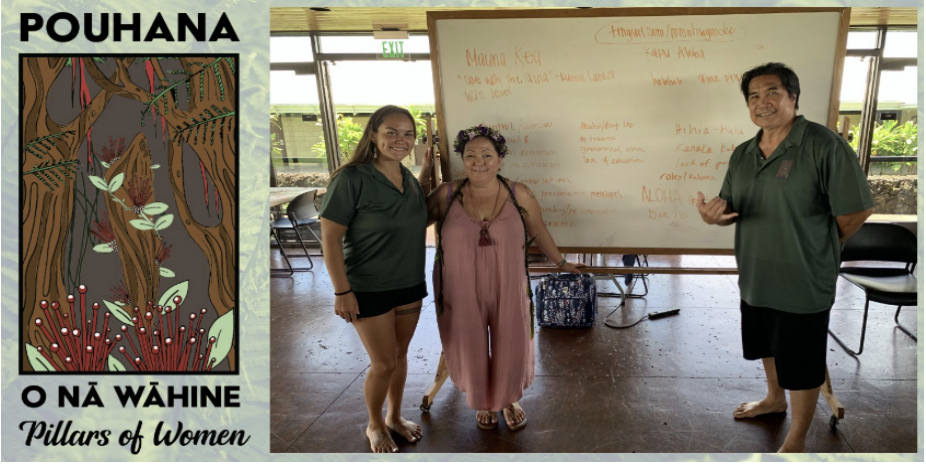 "PONW Staff at Papa ʻŌlelo session in Hilo in July. From left to right: Nikki Cristobal, Dayna Schultz, and Vernon Viernes. / Photo courtesy of Dayna Schultz."