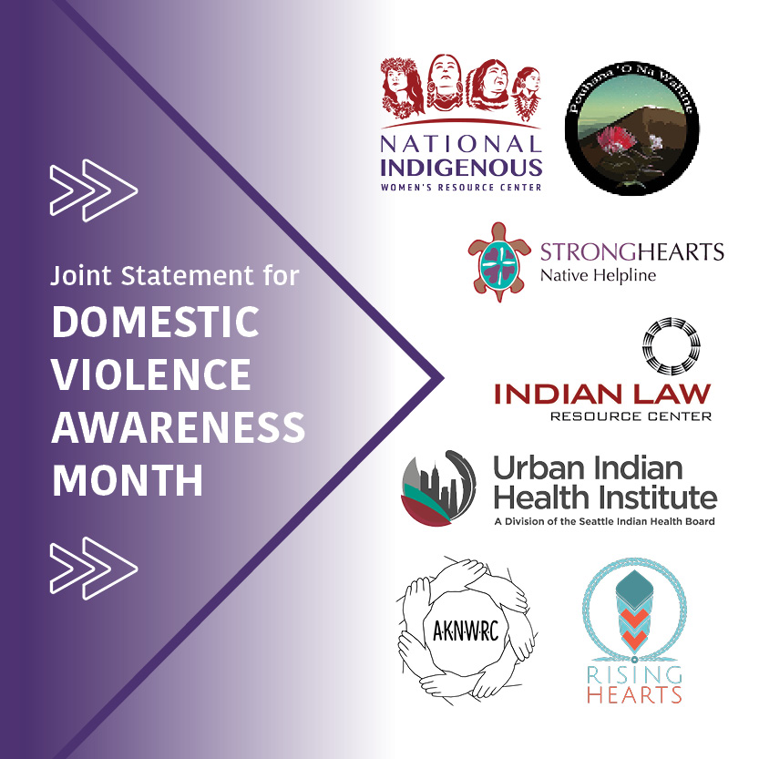 Purple background with Indigenous advocacy organization logos. 