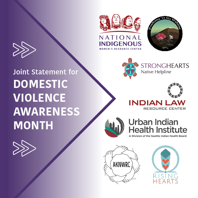 Purple background with Indigenous advocacy organization logos.