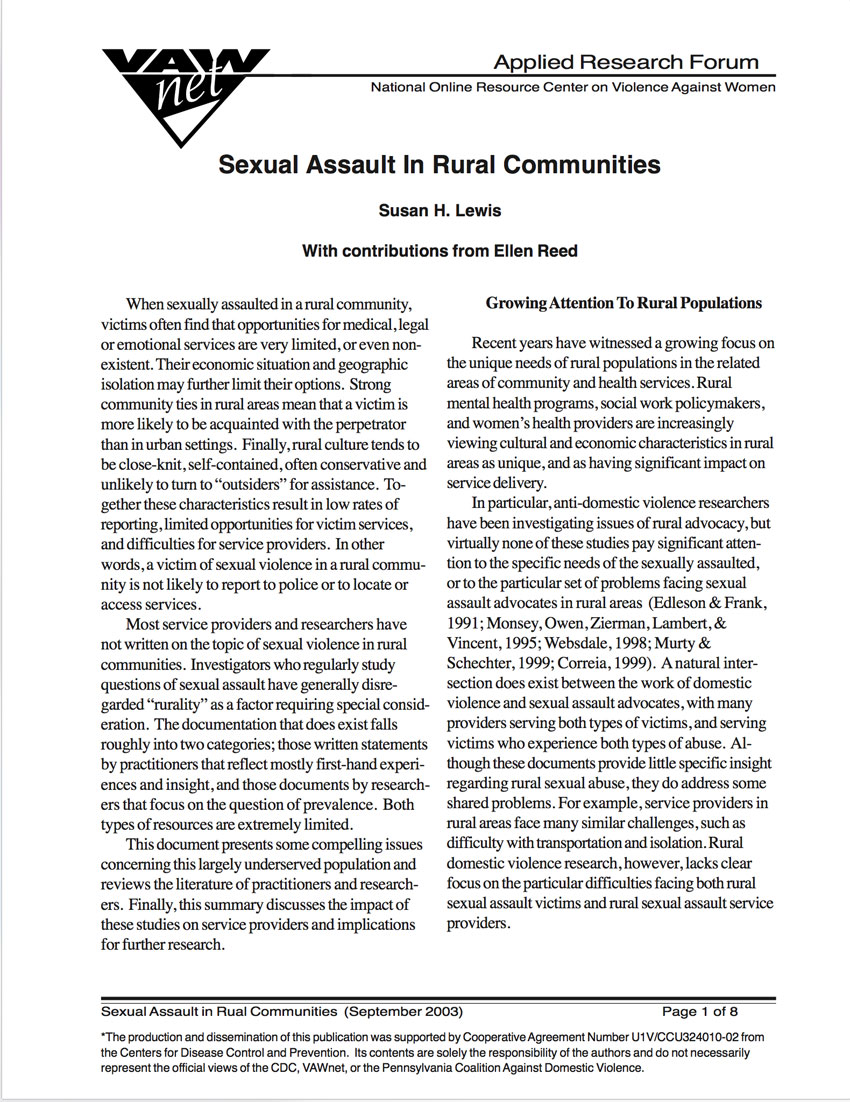 Sexual Assault In Rural Communities