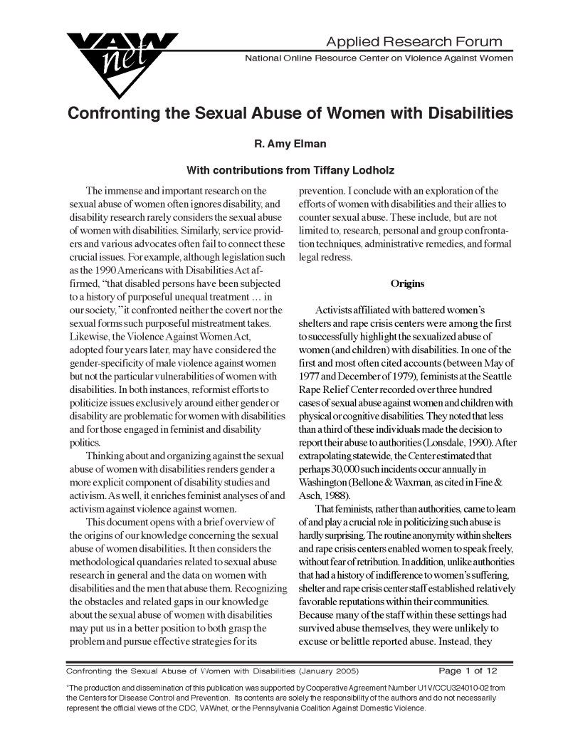 Confronting the Sexual Abuse of Women with Disabilities