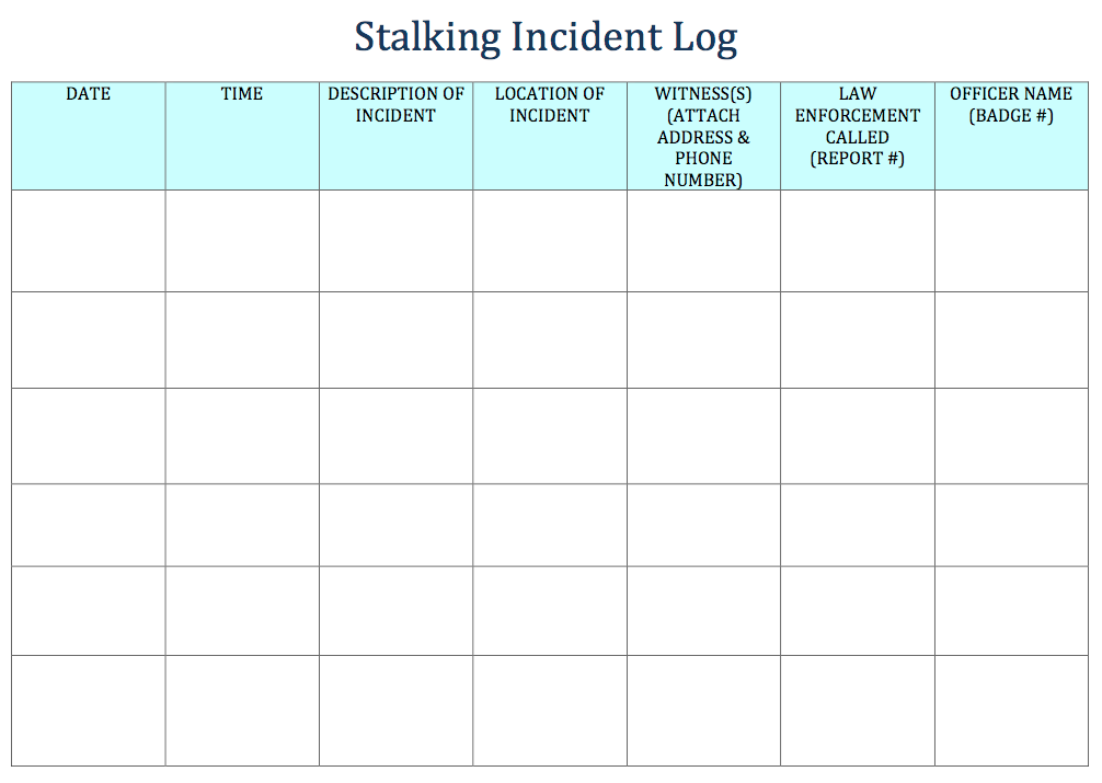 Example Stalking Incident Log