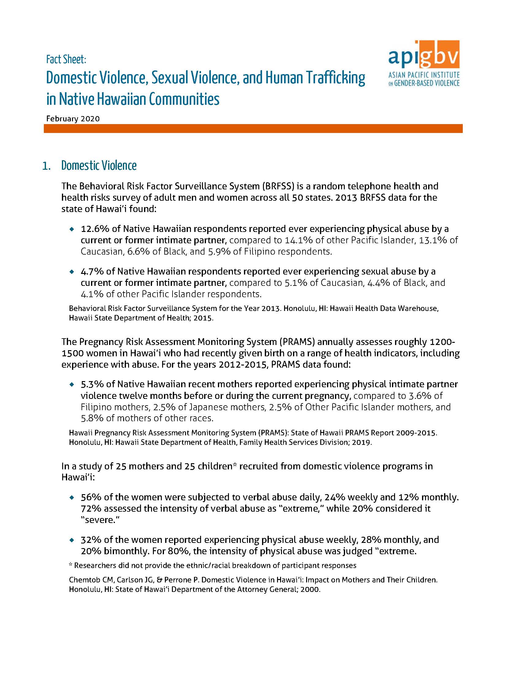 Domestic Violence, Sexual Violence, and Human Trafficking in Native Hawaiian Communities