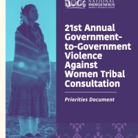 image of a Native woman in traditional regalia with a blue color overlay treatment. 