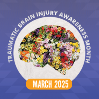 "Graphic for Traumatic Brain Injury Awareness Month featuring a stylized brain illustration filled with colorful flowers. The background is a gradient of purple hues with a subtle geometric pattern. The top includes logos for the Indigenous Safe Housing Center (STTARS) and the National Indigenous Women’s Resource Center (NIWRC). The text 'TRAUMATIC BRAIN INJURY AWARENESS MONTH' curves around the brain illustration, and a bold orange banner with white text reads 'WHAT YOU NEED TO KNOW.' The website 'niwrc.or