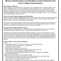 Human Trafficking of Children in the United States a Fact Sheet for Schools