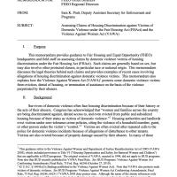 HUD Memo Assessing Claims of Housing Discrimination against Victims of Domestic Violence Under the Fair Housing Act and the Violence Against Women Act