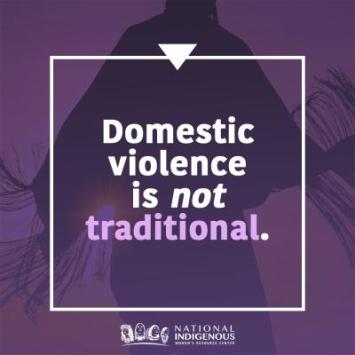 Silhouette of woman dancing, white and purple text reads, "Domestic Violence is not traditional"