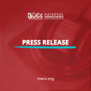 Red fade over justice gavel, bold white text reads “Press Release” and the NIWRC logo is at the top in white. 