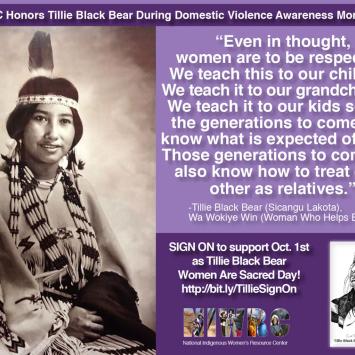 SIGN ON: A Call to Action to Declare October 1, 2018 The Tillie Black Bear Women Are Sacred Day