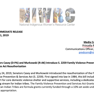 Senators Casey (D-PA) and Murkowski (R-AK) Introduce S. 2259 Family Violence Prevention & Services Act Reauthorization